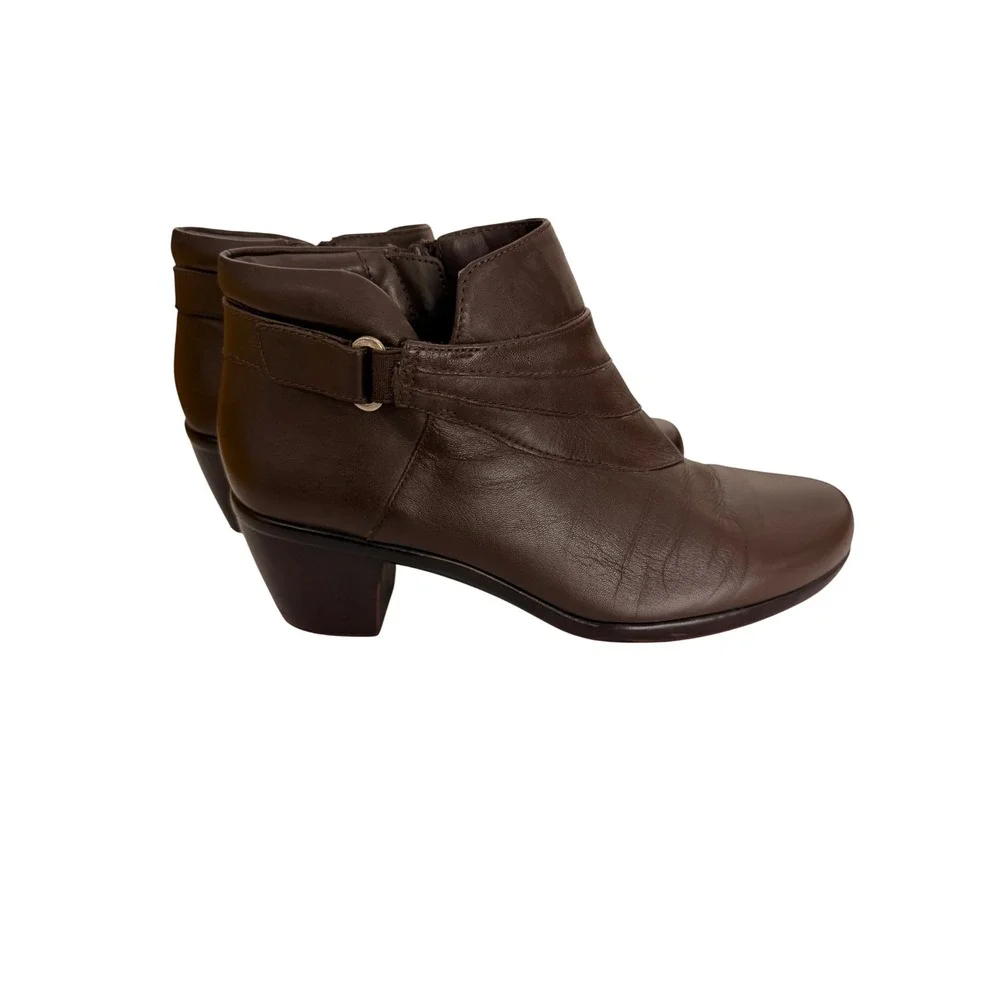 Naturalizer Emilia Brown Leather Ankle Boots Block Heel Side Zip Womens 9.5 M